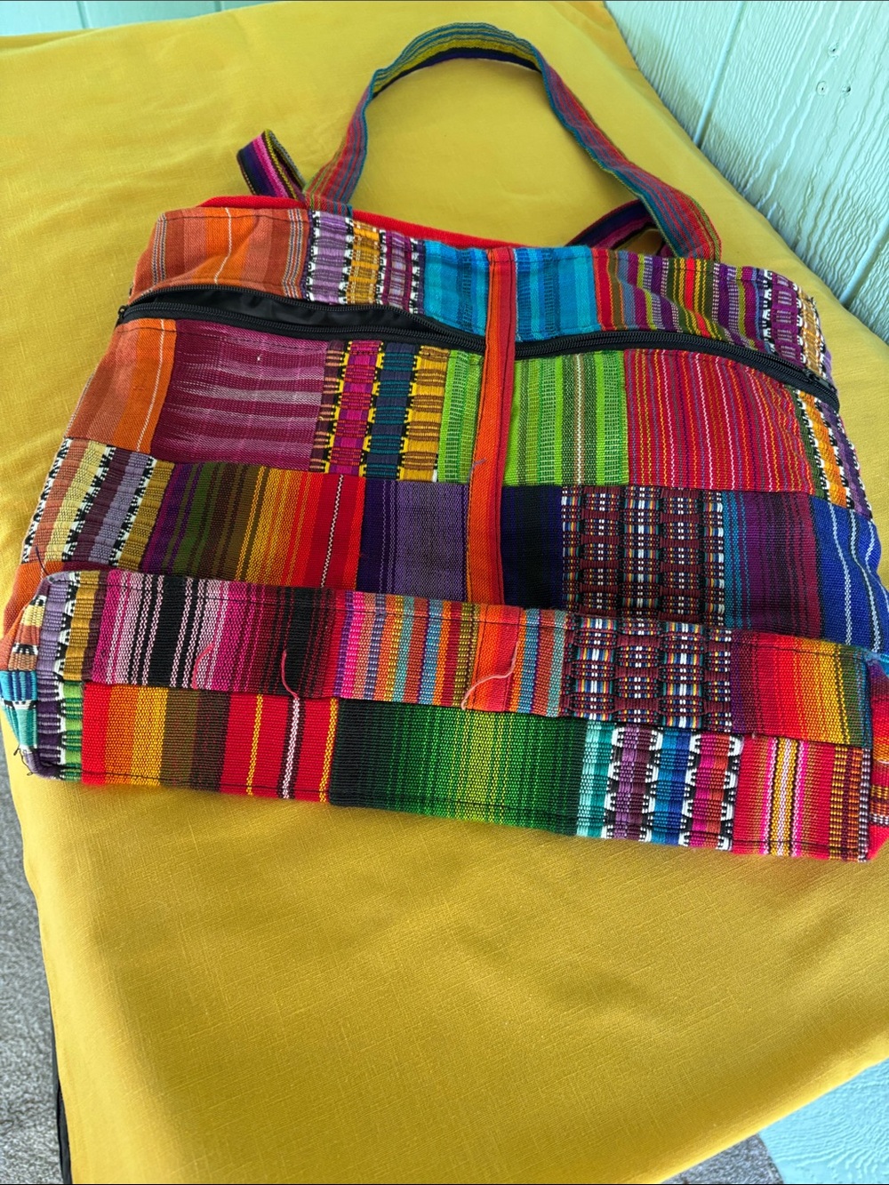 Handwoven Multicolor Patchwork Tote Bag - Vibrant Pattern Design